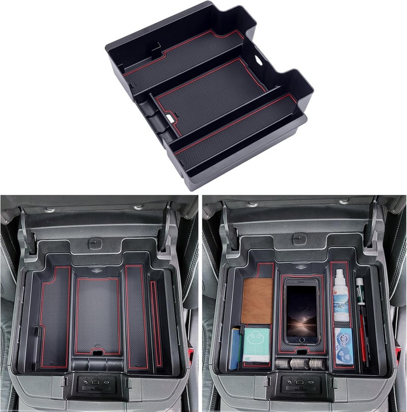 TOPINSTALL Red Center Console Organizer Compatible with 2019-2022 Silverado/Sierra 1500 and 2020-2023 Silverado/Sierra 2500HD 3500HD, Armrest Full-Size Tray (Full Console w/Bucket Seats ONLY) - Image 1